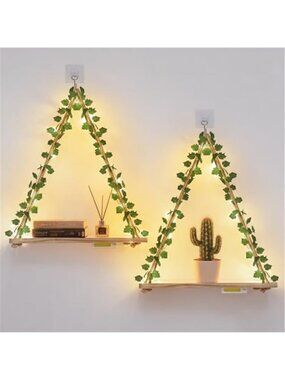 Macrame Floating Shelves for Wall No Drilling,Boho Hanging Shelf with Artificial